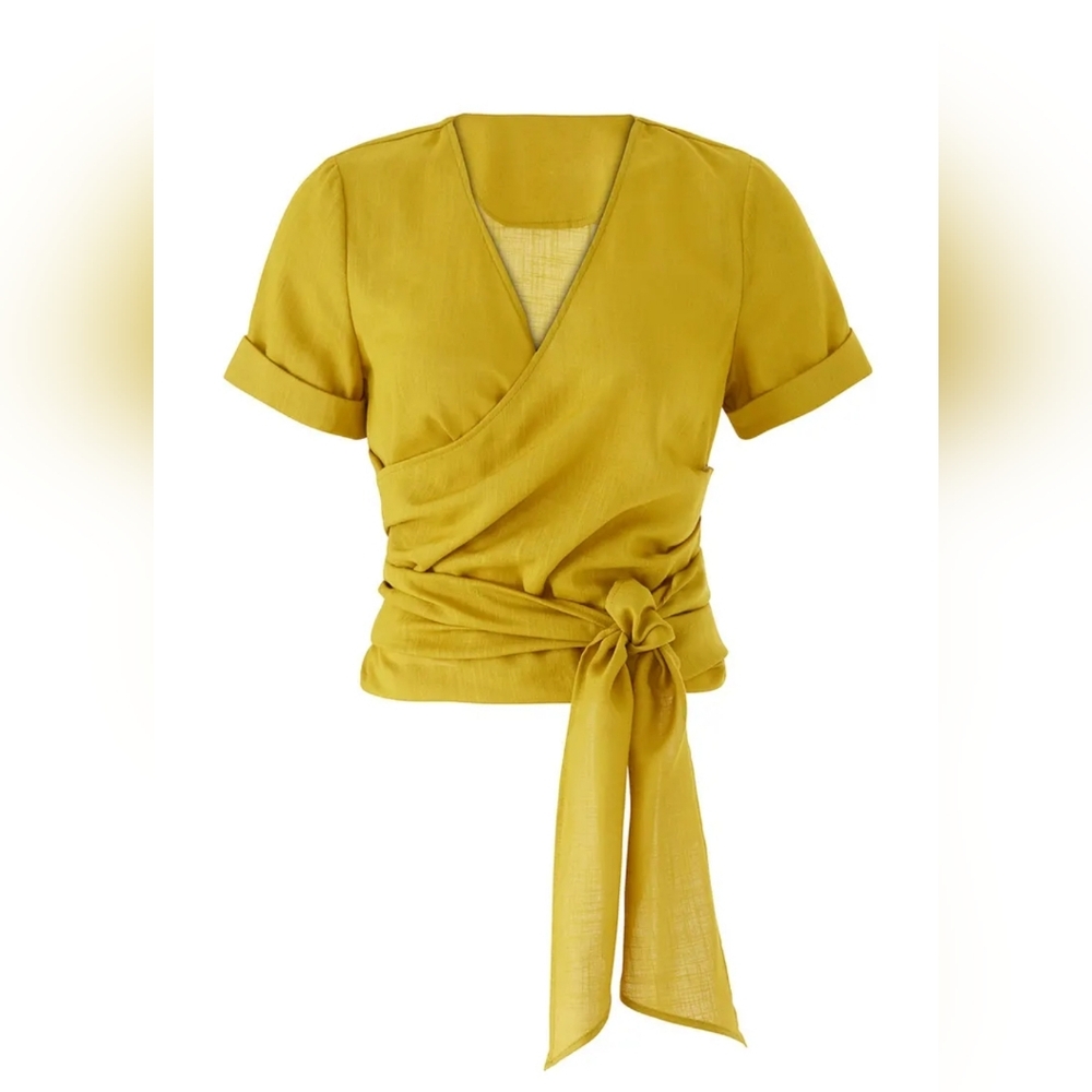 J.O.A. Linen Blend Wrap Front Crop Top